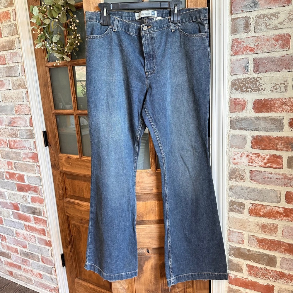 Gap Long‎ and Lean Jeans Womens 16 Regular Blue Flare Distressed Hem Denim